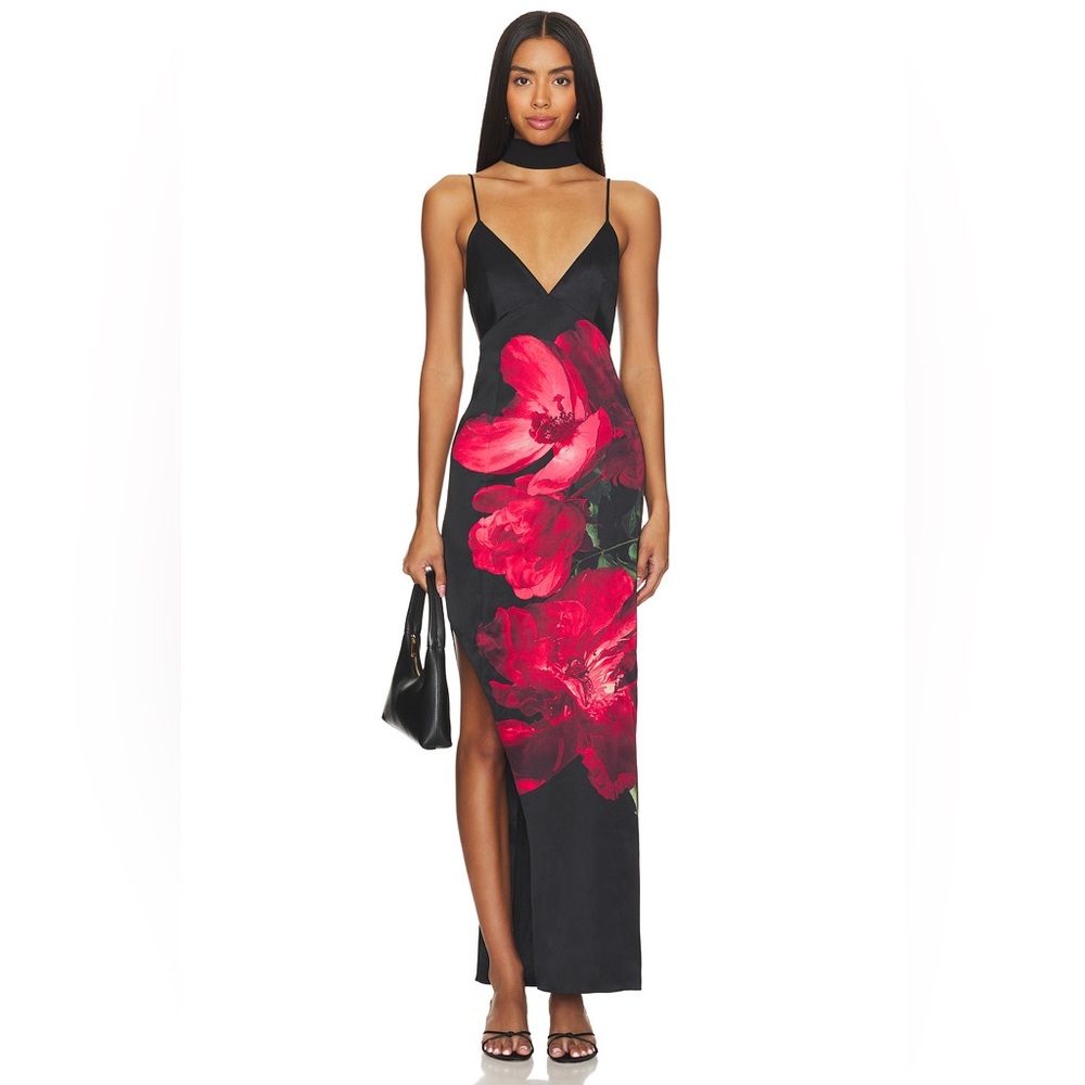 Alice + Olivia Monika Satin Floral Maxi Dress Scarf 2-Piece Set 2 / XS